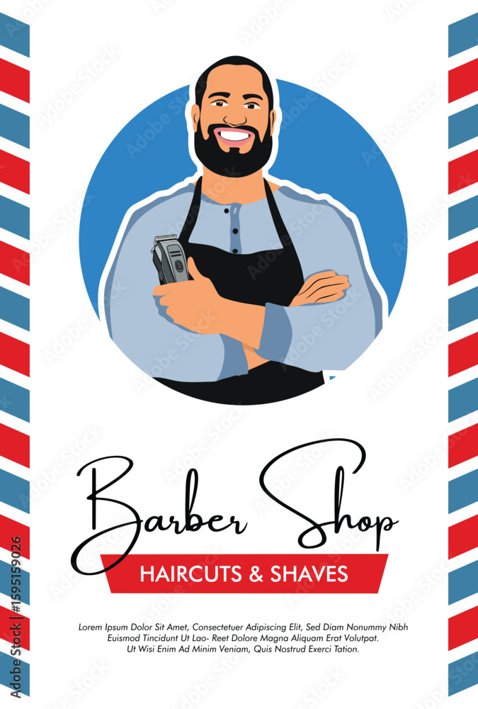 Φωτογραφία Barbershop haircutter pop art vector illustration portrait design or Cartoon Bar