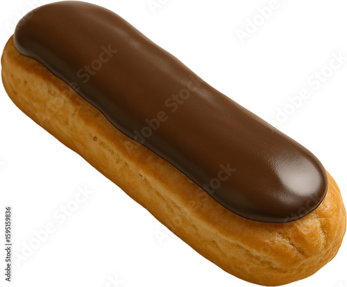 3D eclair icon isolated on transparent background. PNG