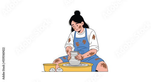 A dedicated artisan focused on shaping a unique ceramic piece on a pottery wheel during a creative session crafting handmade earthenware