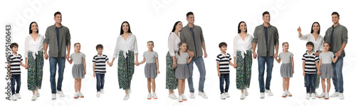 Family isolated on white, collection of full-length portraits