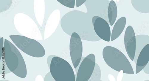 Abstract botanical pattern with soft blue and white leaf motifs on a pale blue background