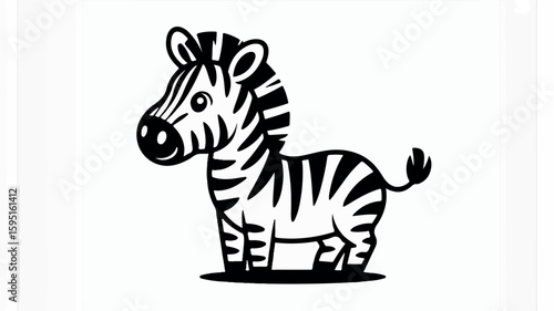 Minimalist black and white cartoon zebra line art illustration