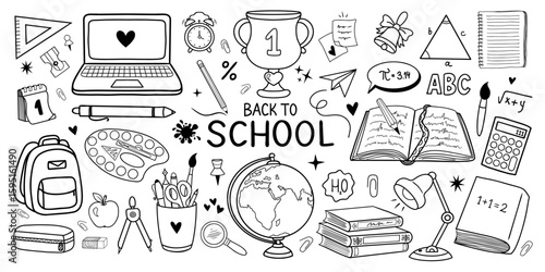 Back to School Doodle Sketch Set with Educational Elements