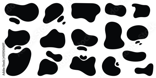 Set of abstract black shapes. Organic, abstract shapes vary in form, Random abstract liquid organic black irregular blotch shapes