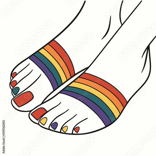Rainbow Feet Illustration: Vibrant, stylish feet showcase colorful creativity with pride. This illustration captures a message of self-expression and celebration of diversity.
