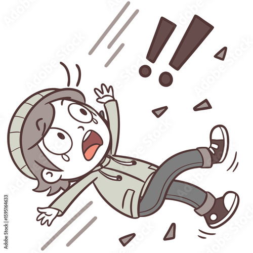 Oh No! Accident: A distressed child experiences a moment of accidental falling. Capturing a sense of surprise and vulnerability, with motion lines adding a dynamic visual element.