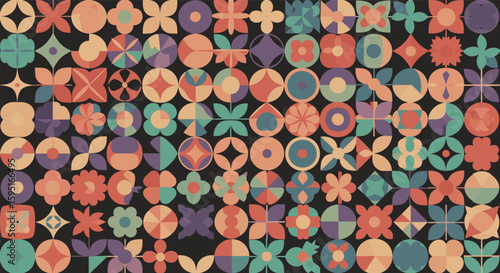 Wallpaper Mural A captivating collection of retro geometric patterns with a bohemian aesthetic featuring diverse abstract motifs and warm earthy tones Torontodigital.ca