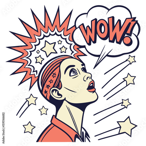 Comic Book Surprise: A stylized comic illustration captures a moment of astonishment, with the word WOW! exploding from the character's mind amid a burst of stars.