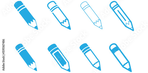 Pencil Icons on White Background, Education and Writing Concept, Back to School Theme, Eight Different Pencil Styles, Creative Design Elements