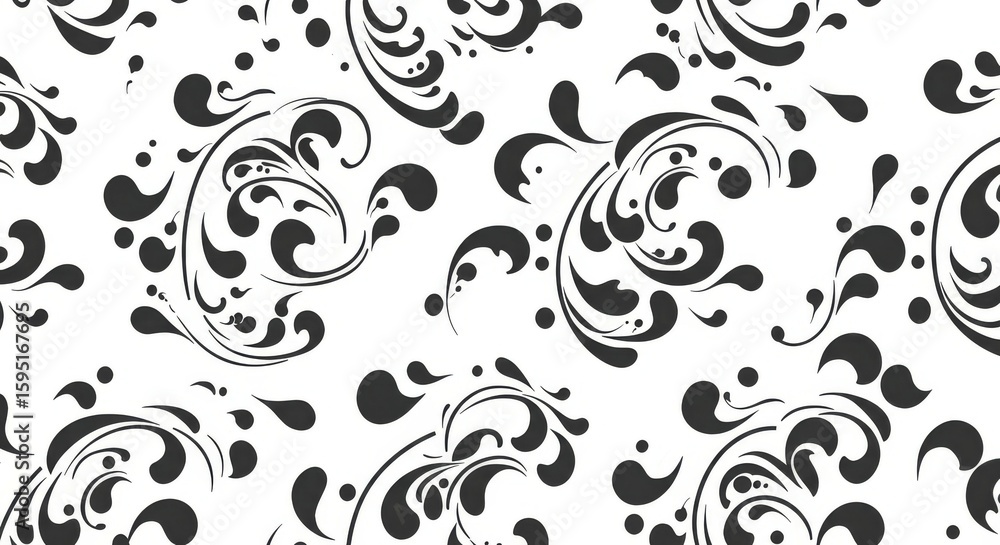 Swirling Floral Pattern in Black and White for Background Use Swirling Floral Pattern in Black and White for Background Use