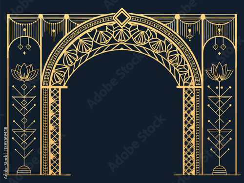 Golden Gate Bridge in various blue hues with ornate golden vintage frames and antique book cover designs