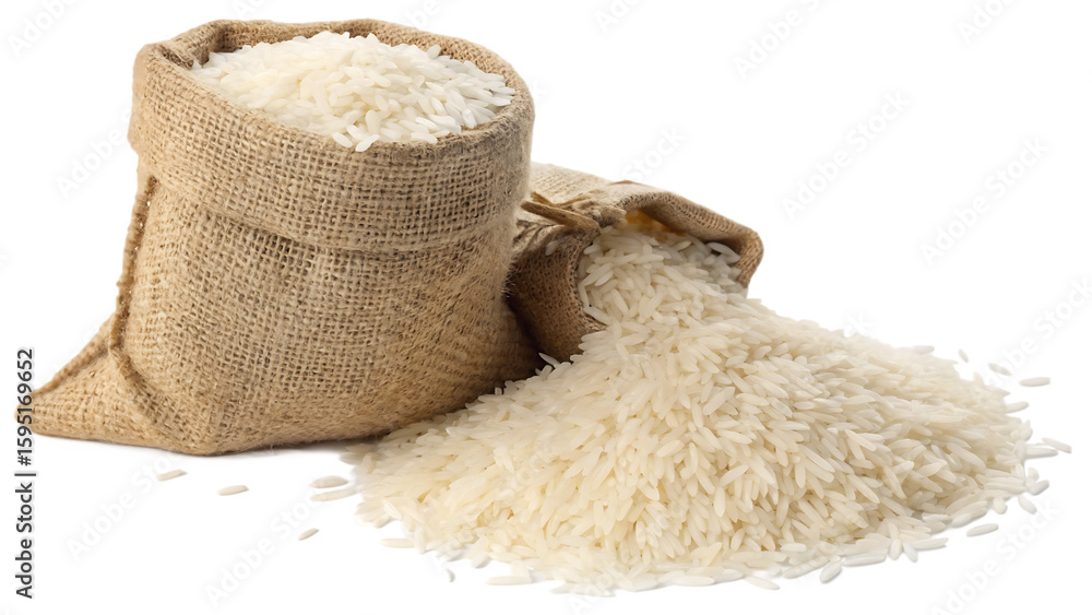 custom made wallpaper toronto digitalWhite rice in burlap sack full bag isolated on white background PNG. AI GENERATED.