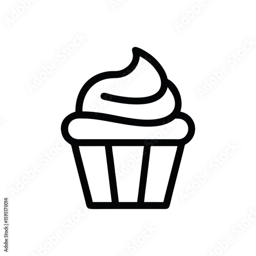 Cupcake with Swirl Frosting and Cat Illustration Design Element