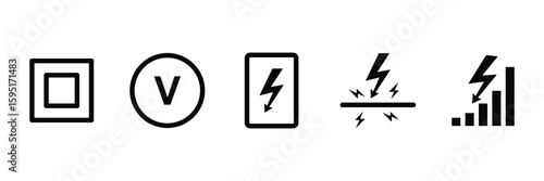 Electrical component measurement and energy symbol icon vector illustration set for circuit voltage power schematic graphic interface collection design.