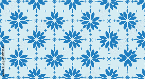 Decorative blue floral pattern with subtle cross motifs on a light blue background