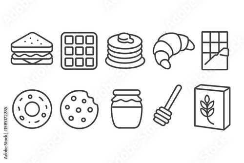 Food and drink line icon set. breakfast, snack, pastry outline collection