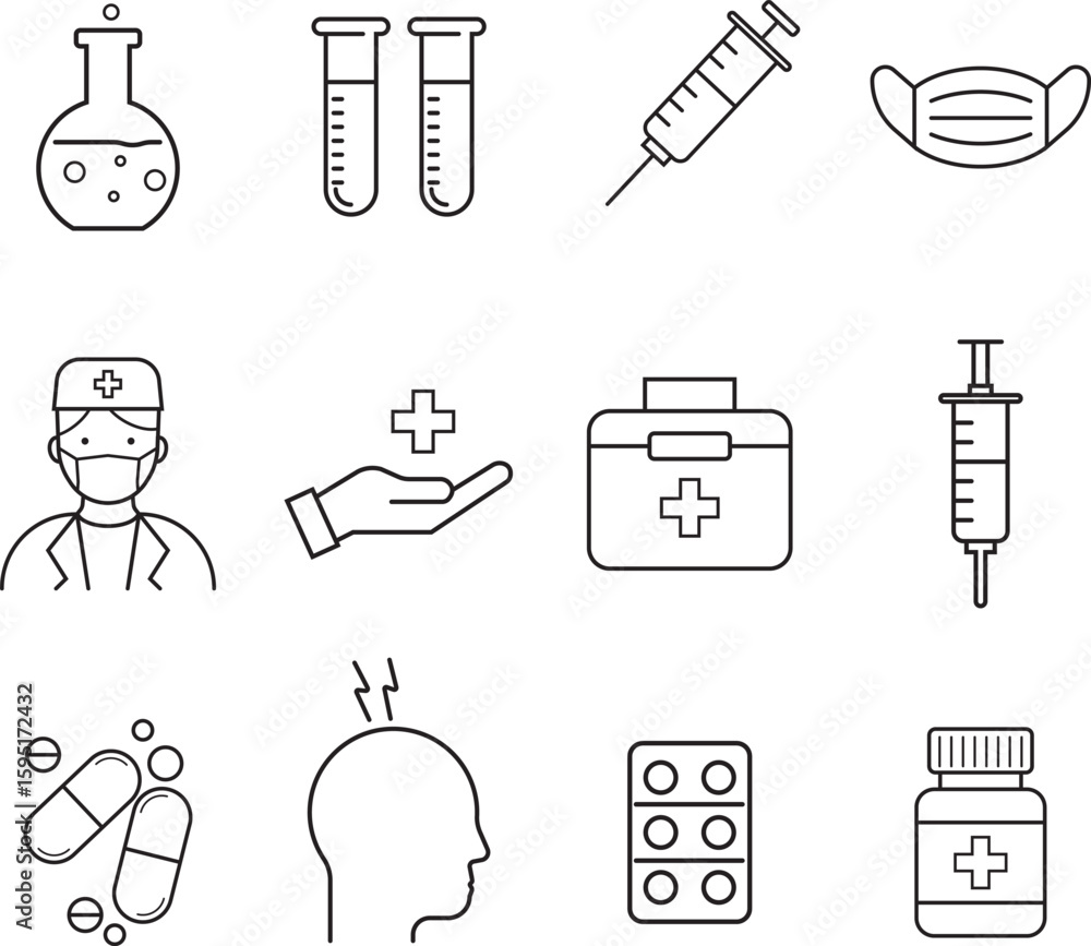Obraz premium Minimalist Doctor Icon A clean, minimalist icon representing a doctor. The design features a simple human figure with a stethoscope around the neck, symbolizing healthcare and medical professionals. 