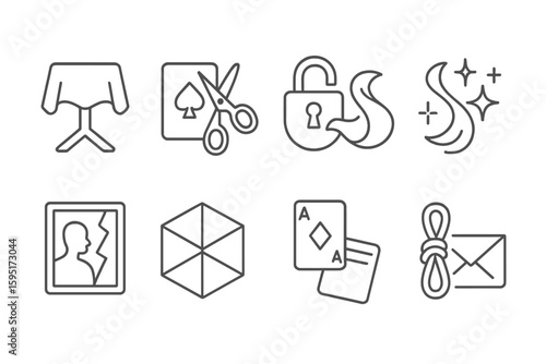 Hobby and activity line icon set with table, tools, and games