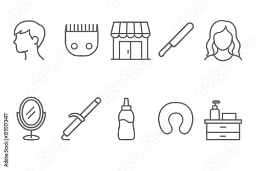 Hairdressing tools outline icon set. barber, salon, beauty icons line collection