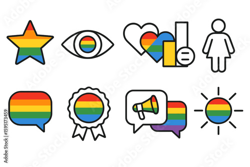 Diversity, inclusion outline icon set. lgbtq+, equality, gender symbols in line art