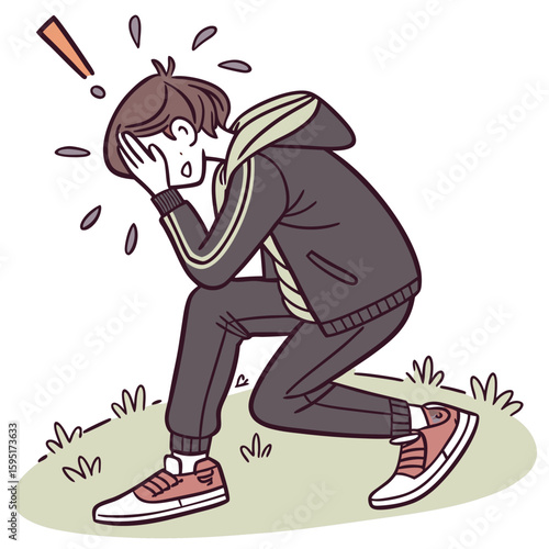 Distressed Athlete in a Moment of Realization: An illustration that tells the story of a runner who is consumed by stress and failure, capturing his sense of shock and his overwhelming internal world.