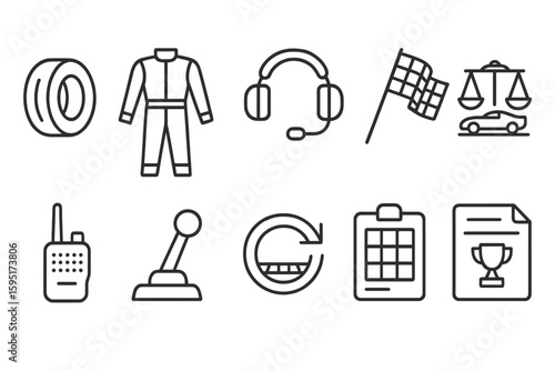 Racing, motorsport outline icon set. speed, competition revolution outline collection