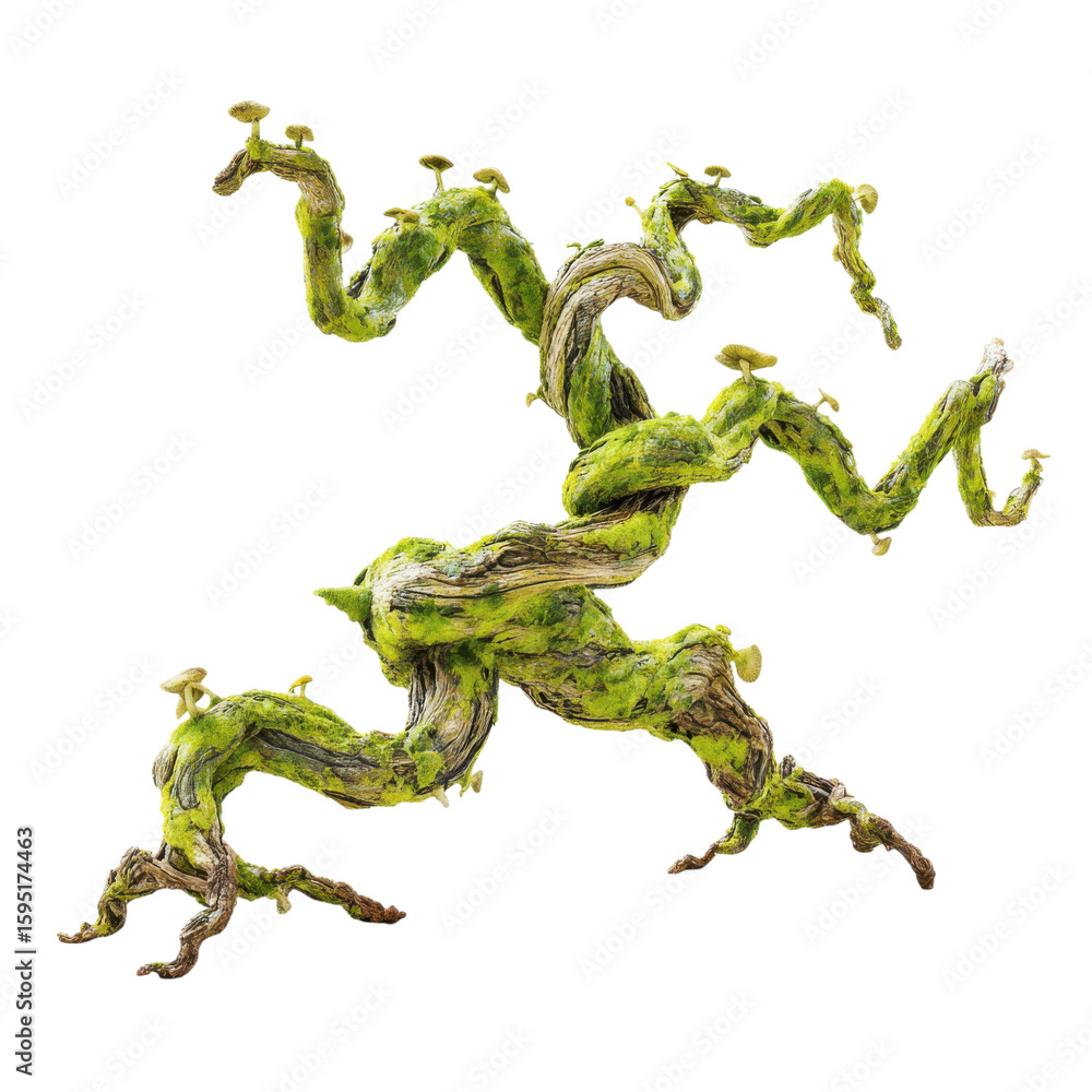 Obraz premium jungle tree limb with climbing vines, moss growth, and cracked surface isolated on transparent background
