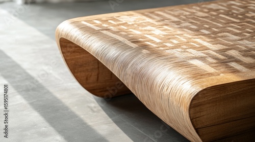 Modern curved wooden coffee table intricate wood grain top wooden table