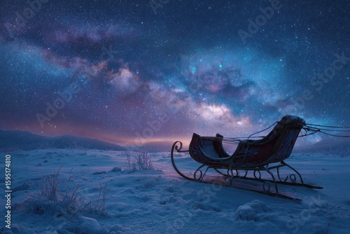 Snowy sleigh under a starry night sky