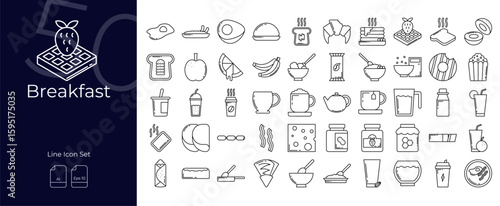 Breakfast Line Editable Icons set. Vector illustration in modern thin line style of Breakfast icons: drink, alcohol, bakery, etc