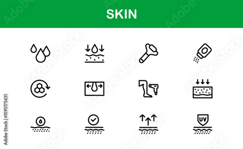Skin Health Line Icon Collection – Unique, creative, and premium outline symbols for beauty, cosmetics, dermatological wellness, and personal skincare icons