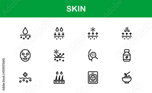 Skin Health Line Icon Collection – Unique, creative, and premium outline symbols for beauty, cosmetics, dermatological wellness, and personal skincare icons