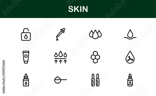 Skin Health Line Icon Collection – Unique, creative, and premium outline symbols for beauty, cosmetics, dermatological wellness, and personal skincare icons