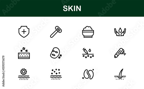 Skin Health Line Icon Collection – Unique, creative, and premium outline symbols for beauty, cosmetics, dermatological wellness, and personal skincare icons