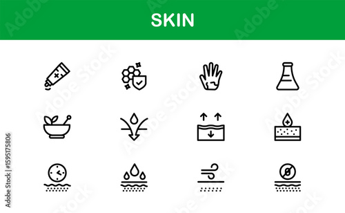 Skin Health Line Icon Collection – Unique, creative, and premium outline symbols for beauty, cosmetics, dermatological wellness, and personal skincare icons