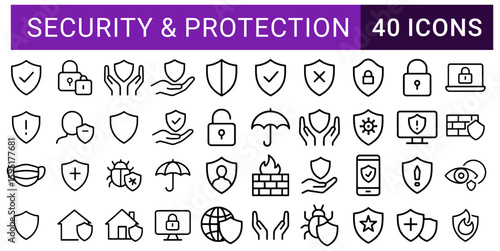 Illustration of security and protection icons depicting safety and privacy measures