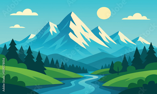 Tranquil Mountain River Valley vector art