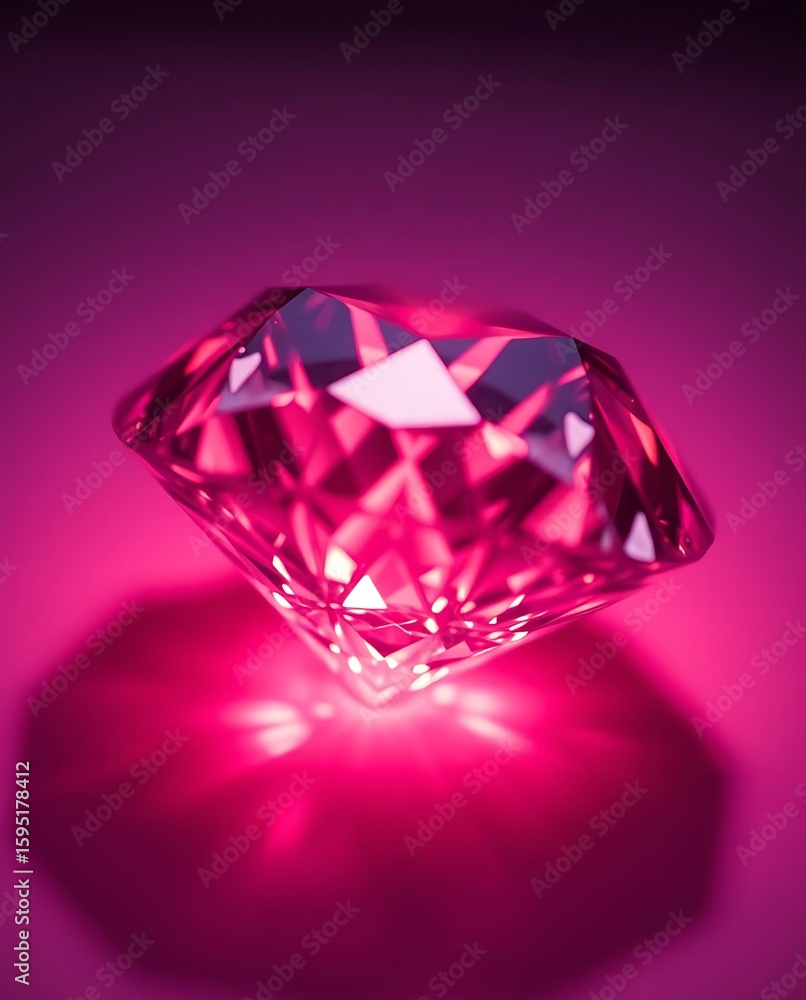 Captivating close-up of a radiant pink diamond reflecting on a soft surface Captivating close-up of a radiant pink diamond reflecting on a soft surface