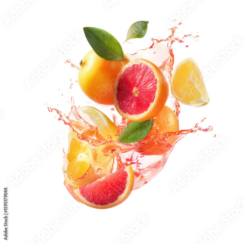 Fototapeta Naklejka Na Ścianę i Meble -  Citrus fruits in a vibrant splash of juice