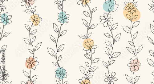 Whimsical botanical delight featuring delicate dotted flowers and subtle pastel accents for a charming and artistic aesthetic