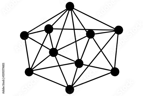 Minimalist Low-Poly Network Node Silhouette with Connected Lines Vector on White Background