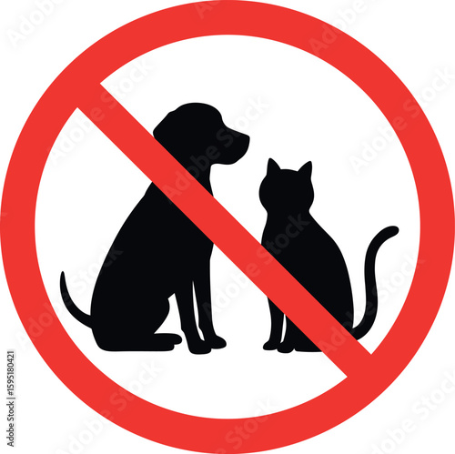 No pets allowed sign dog and cat silhouette
