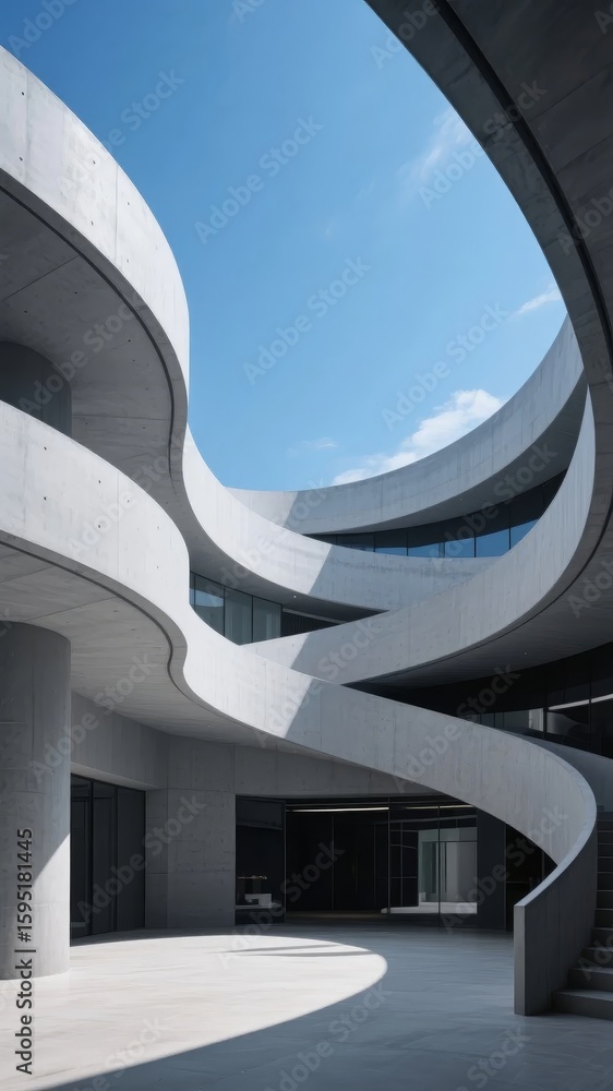 Fototapeta premium Modern Architectural Structure with Curved Concrete Elements and Open Sky