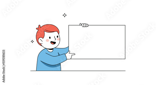 An enthusiastic child points to a blank whiteboard ready for ideas and creativity to be shared