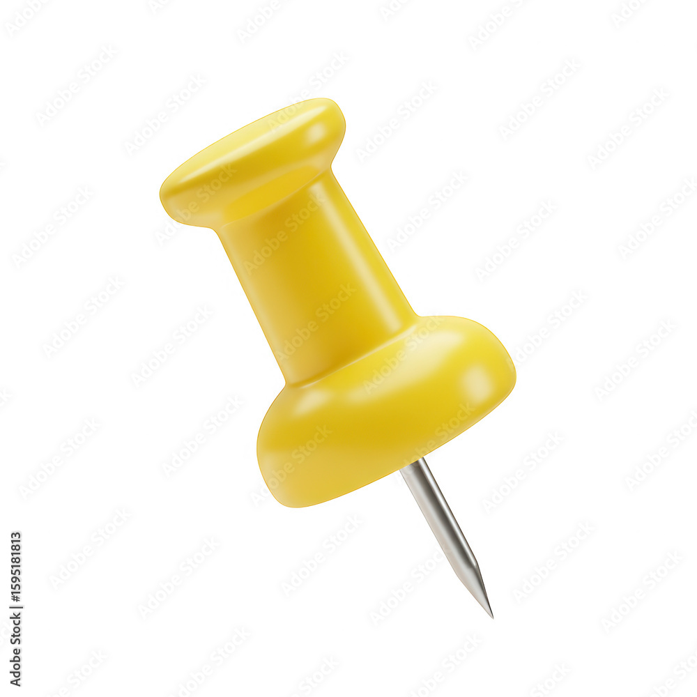 A bright yellow thumbtack with a sharp metal point isolated on transparent background A bright yellow thumbtack with a sharp metal point isolated on transparent background