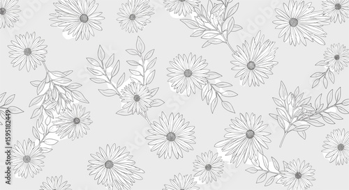 Abstract dandelion seed heads floating on a light gray background in a repeating pattern design