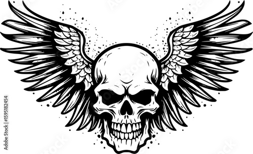 Wallpaper Mural Skull With Wings | Black and White Vector illustration Torontodigital.ca