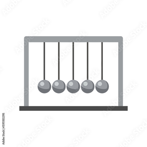 Newton's cradle with five silver balls suspended from a gray frame.