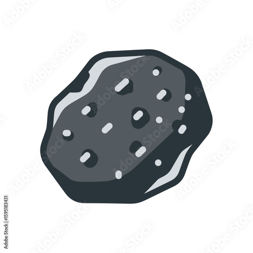 Dark gray rock or stone with lighter spots isolated on white background.