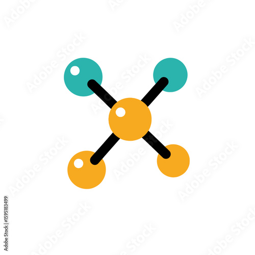Molecule model with spheres and connecting lines on a white background.